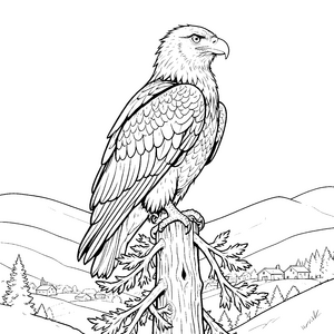 Imposanter Greifvogel auf Baumstamm Malvorlage für kleine Waldfreunde