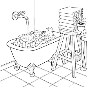 Edle Badewanne mit Badeente Ausmalvorlage für Schaumliebhaber