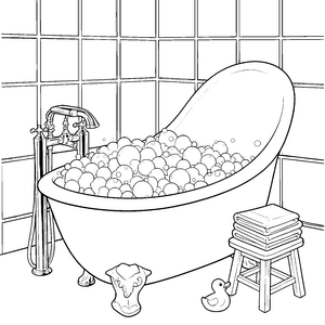Elegante Badewanne mit Badeente Malvorlage für mutige Schaumspringer