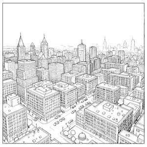 Moderne Skyline mit Wolkenkratzern Malbild für junge Metropoliefans