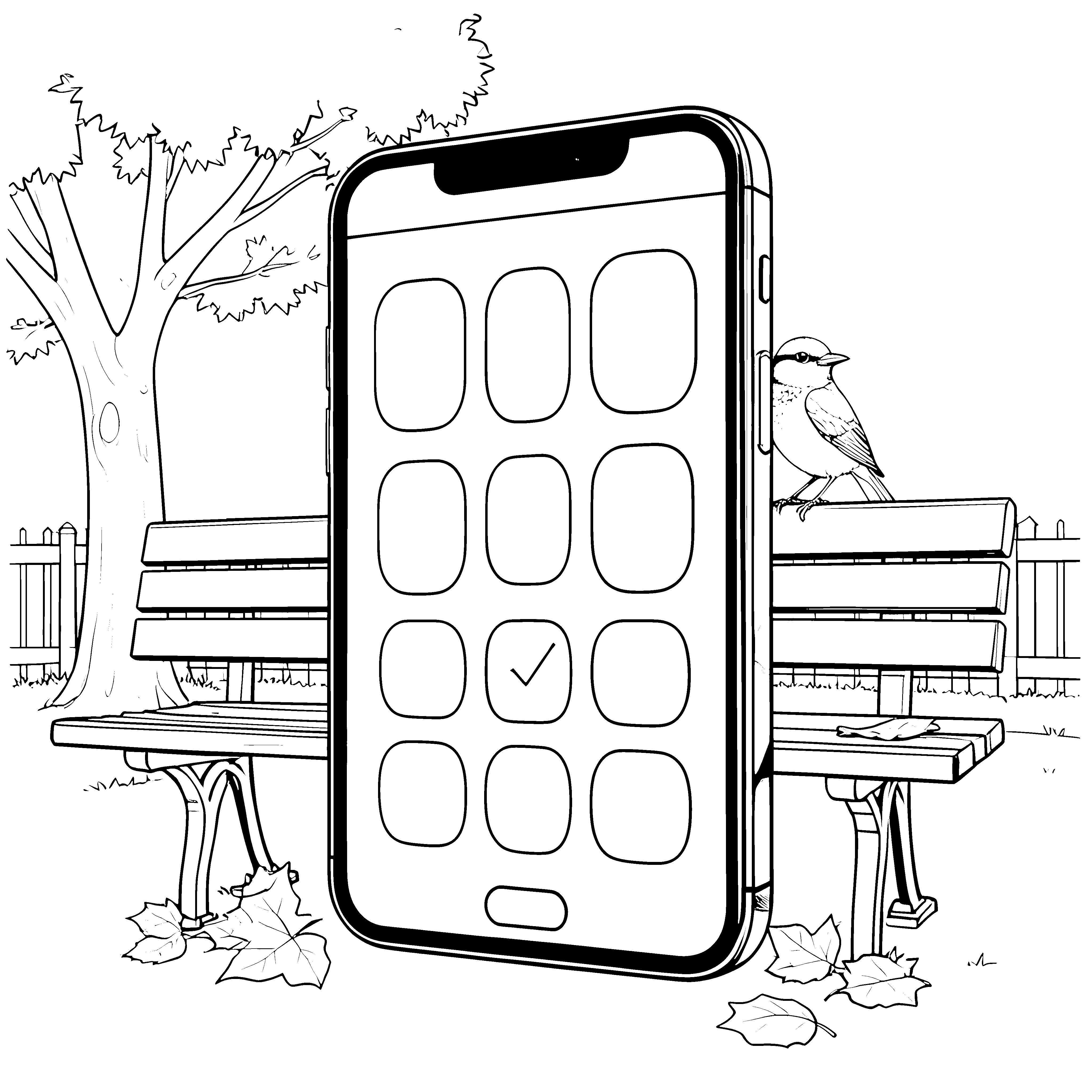 Modernes Handy mit Vogel Bastelmotiv für mutige Parkbesucher