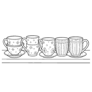 Verschiedene Tassen mit Blumenmustern Bastelvorlage für mutige Kaffeeliebhaber