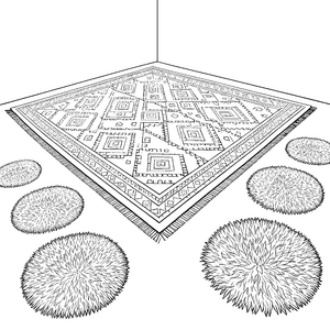 Geometrischer Teppich mit Büschen Bastelmotiv für fröhliche Pflanzenfreunde