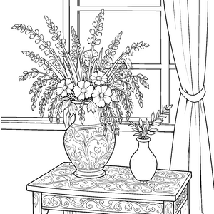 Dekorative Vasen mit Blumensträußen Malbild für malfreudige Blumengärtner