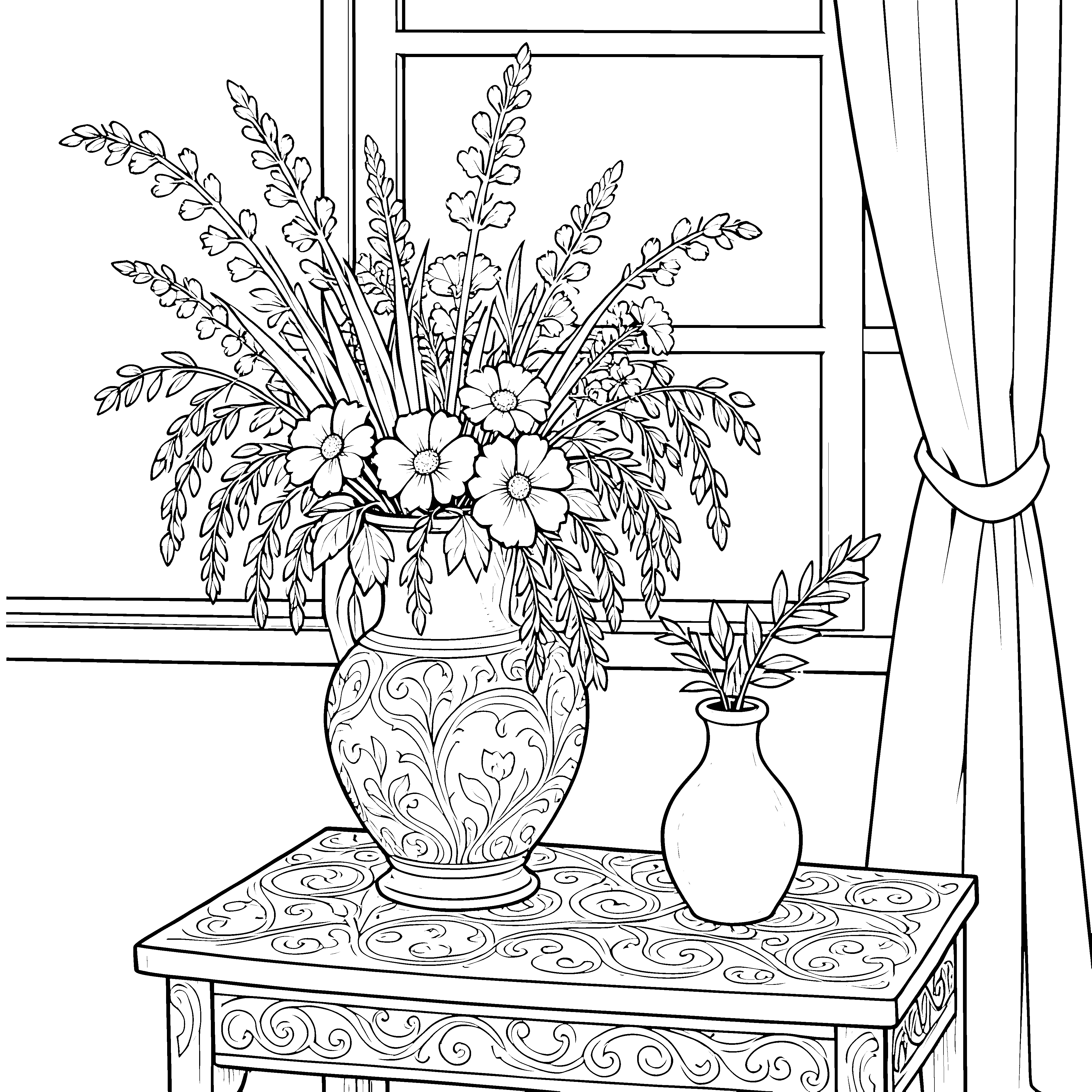 Dekorative Vasen mit Blumensträußen Malbild für malfreudige Blumengärtner
