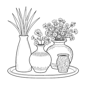 Dekorative Vasen mit Blumen Ausmalbild für malfreudige Blumenkinder