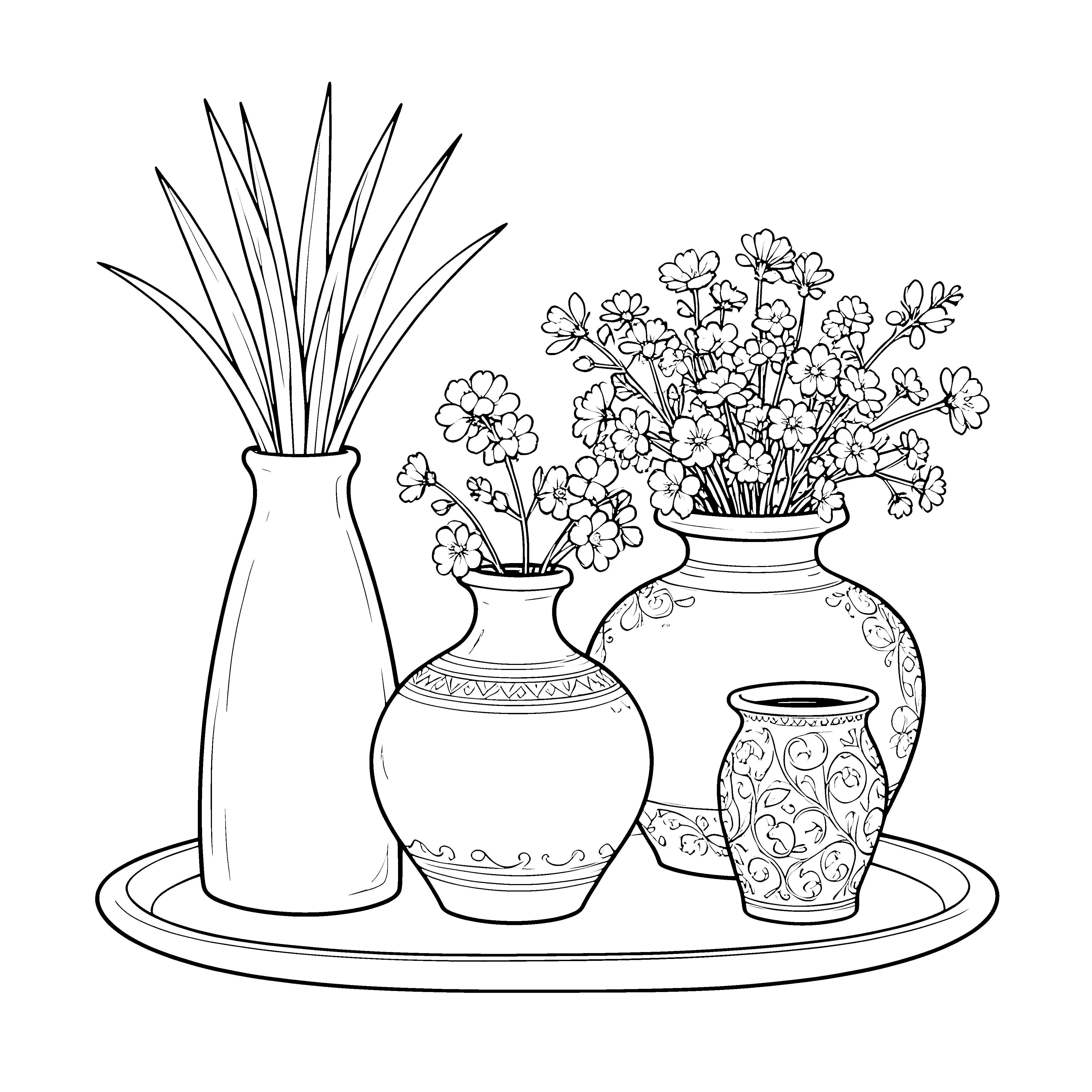 Dekorative Vasen mit Blumen Ausmalbild für malfreudige Blumenkinder