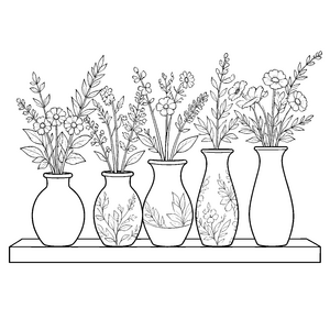Vielseitige Vasen mit Blumen Malbild für neugierige Blumenputzer