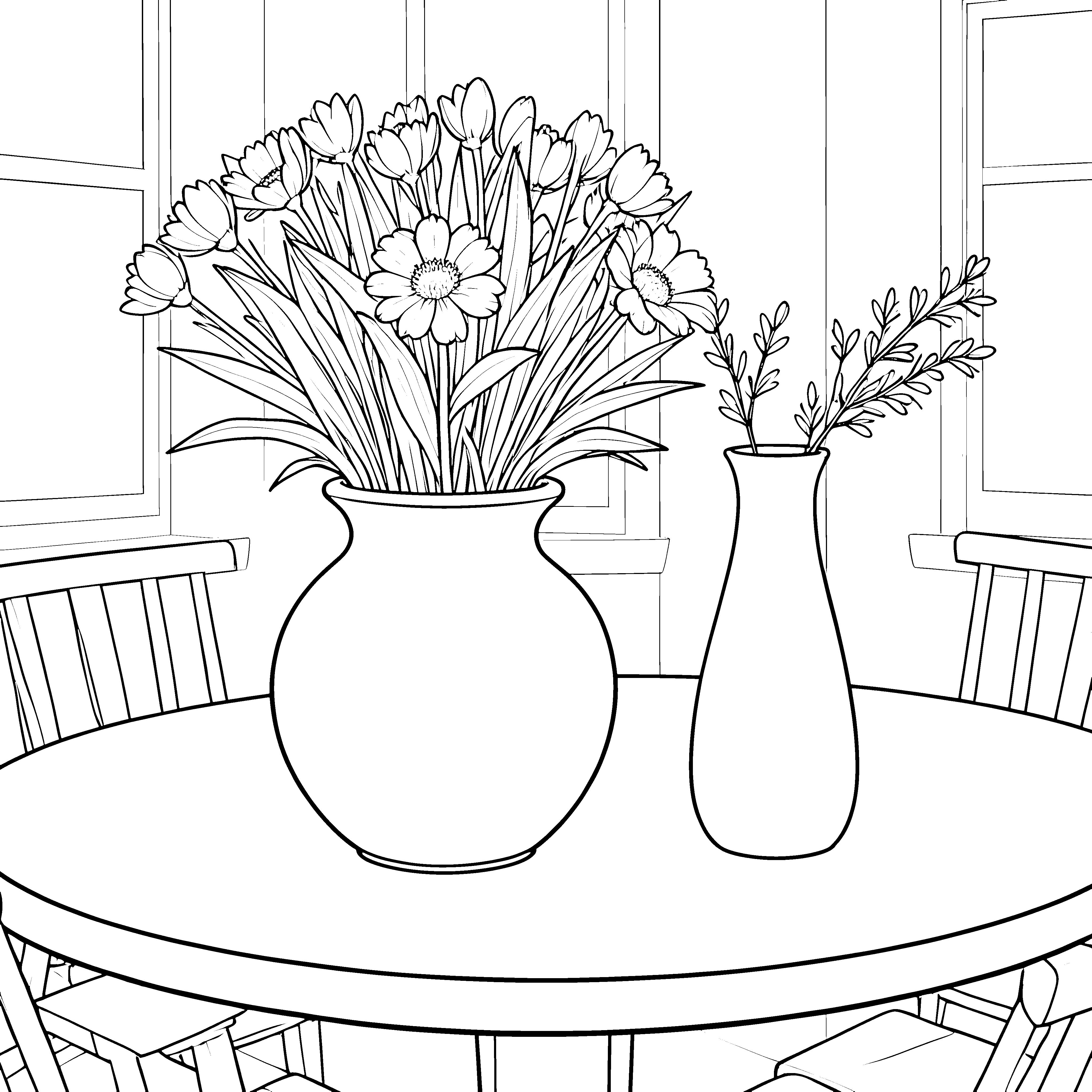 Prächtige Vasen mit Tulpen Malvorlage für verträumte Blumenbegeisterte
