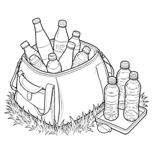 Erfrischende Wasserflaschen in Kühltasche Bastelvorlage für Picknickfreunde