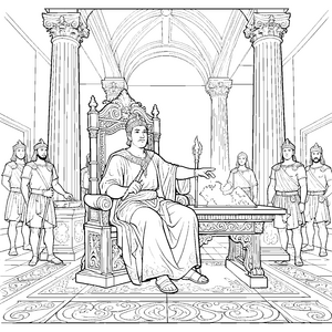 Prunkvoller Kaiser auf Thron Ausmalbild für verträumte Palastbewohner