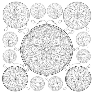 Detailreiches Oster-Mandala mit Vögeln Ausmalbild für neugierige Frühlingskinder
