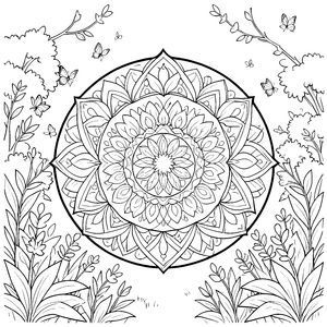 Filigranes Oster-Mandala mit Schmetterlingen Ausmalbild für neugierige Blumenkinder