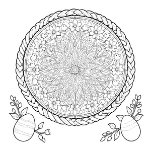 Prachtvolles Oster-Mandala mit Eiern Ausmalvorlage für kleine Frühlingsforscher
