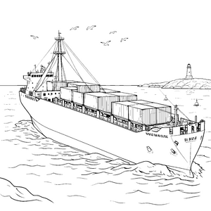 Riesiges Frachtschiff mit Containern Ausmalbild für malfreudige Meereskapitäne