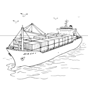 Gewaltiges Frachtschiff mit Containern Ausmalbild für fröhliche Hafenbesucher