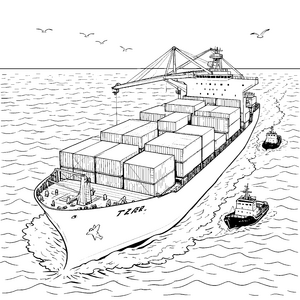 Massives Frachtschiff mit Kran Malbild für kleine Seefahrer