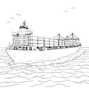 Beeindruckendes Frachtschiff mit Kränen Malbild für kreative Meereskapitäne