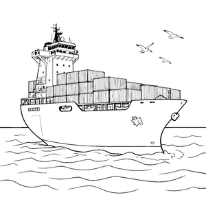Gewaltiges Frachtschiff mit Möwen-Bastelmotiv für neugierige Wellenreiter