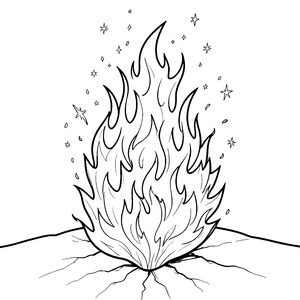 Glühende Flammen mit Sternchen Ausmalbild für kleine Feuerfreunde