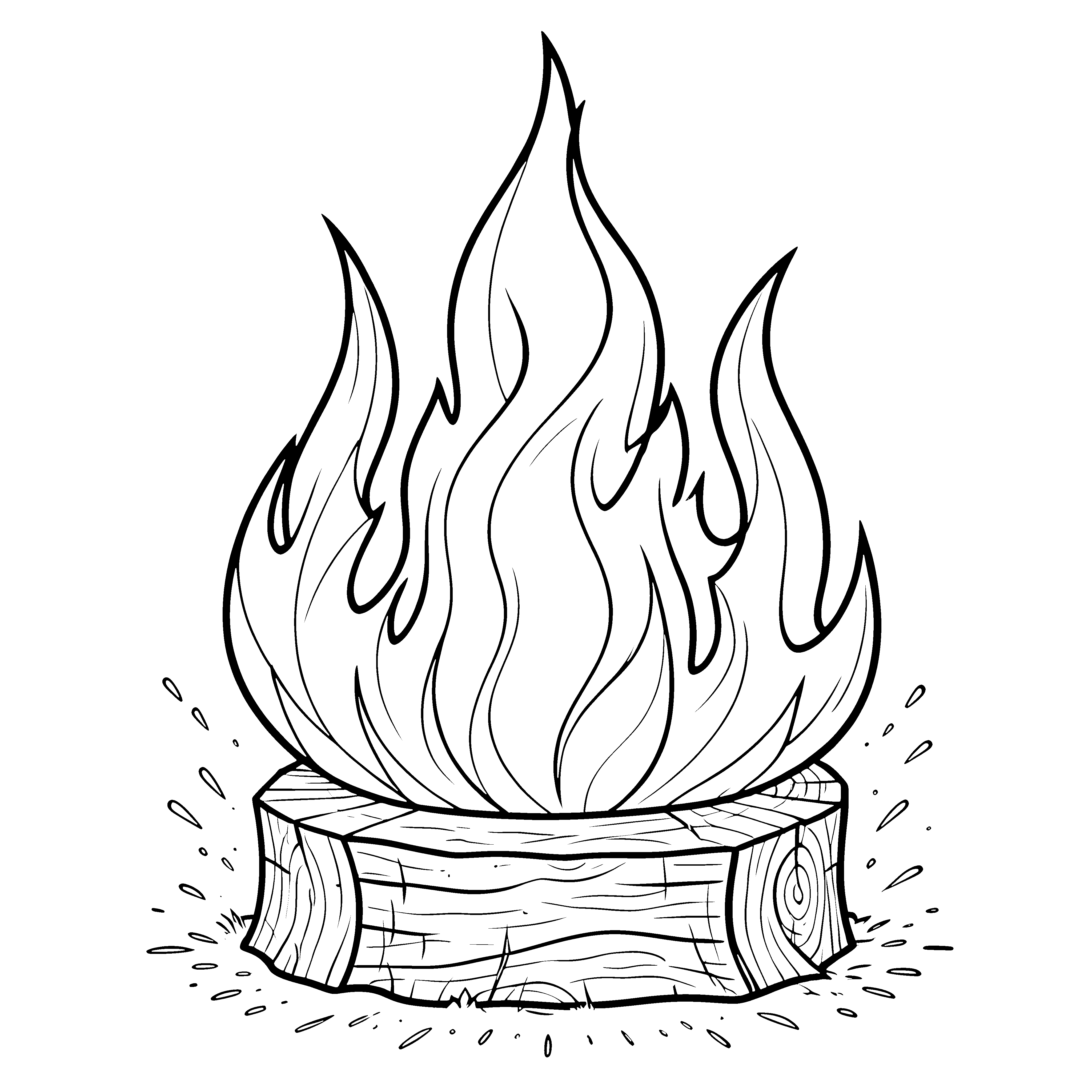 Prasselndes Feuer auf Holzstamm Malbild für kreative Waldläufer