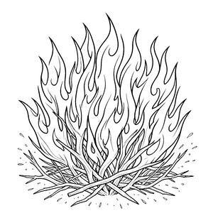 Prasselndes Feuer auf Holzscheiten Ausmalbild für junge Waldfreunde