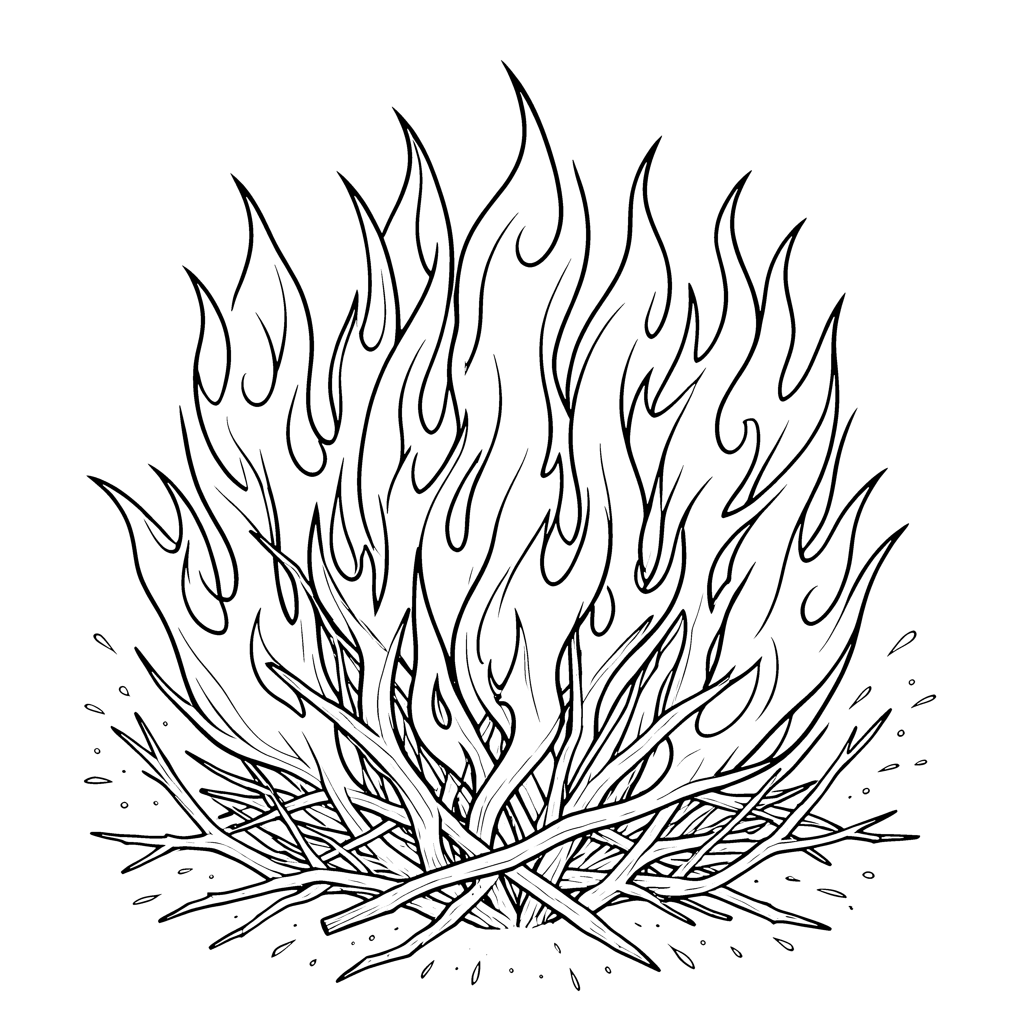 Prasselndes Feuer auf Holzscheiten Ausmalbild für junge Waldfreunde