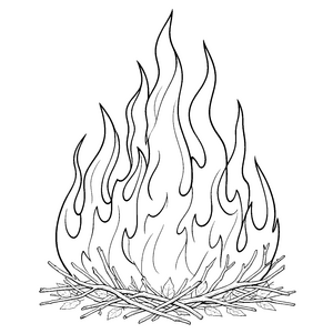 Strahlenreiches Holzfeuer-Ausmalbild für fröhliche Waldfreunde