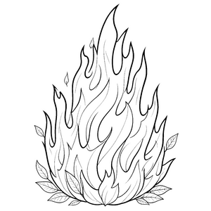 Wildes Feuer mit Blättern Malbild für mutige Naturforscher