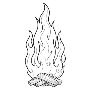 Heißes Holzfeuer mit Flammen Ausmalbild für kreative Waldgeister
