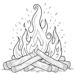 Heißes Holzfeuer mit Funken Bastelvorlage für fröhliche Lagerfeuerfreunde