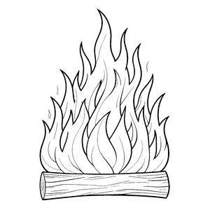 Lodernde Flammen auf Holzscheit Ausmalbild für neugierige Waldbewohner