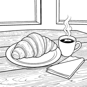 Leckeres Croissant mit Kaffeetasse Malbild für mutige Genießer