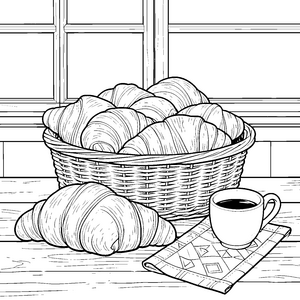 Duftendes Croissantkörbchen Malbild für Frühstücksfreunde