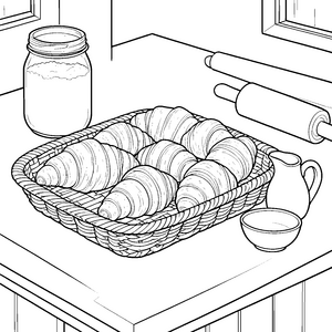 Appetitliche Croissants im Korb Malbild für neugierige Backhelfer
