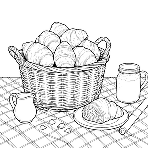 Appetitliche Croissants im Korb Malvorlage für verträumte Frühstücksgäste