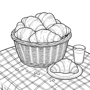 Appetitliche Croissants im Korb Ausmalvorlage für verträumte Genießer
