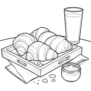 Leckere Croissants auf Holztablett Malvorlage für junge Frühstücksliebhaber