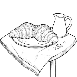 Appetitliche Croissants mit Kanne als Bastelmotiv für Frühstücksfreunde