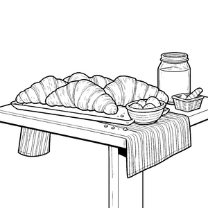 Leckere Croissants auf dem Tablett Bastelvorlage für kreative Frühstücksgenießer