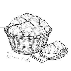 Duftende Croissants im Korb Ausmalbild für kleine Bäckerfreunde