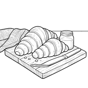 Appetitliche Croissants auf dem Holzbrett Bastelvorlage für mutige Frühstücksgäste