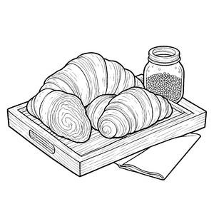 Appetitliche Croissants auf Holzbrett Bastelvorlage für verträumte Bäckerfreunde