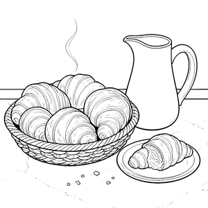 Goldbraune Croissants im Korb Bastelvorlage für neugierige Frühstückskünstler