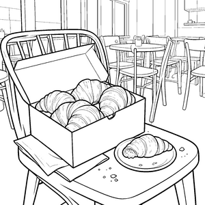 Leckere Croissants in der Schachtel Ausmalbild für junge Cafébesucher