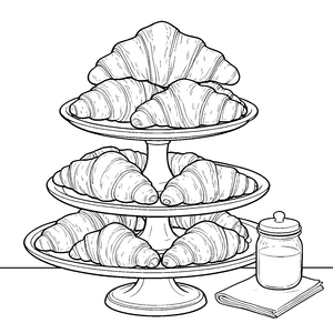 Prächtige Croissants auf einer Etagere Ausmalvorlage für verträumte Gebäckliebhaber