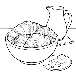 Duftende Croissants in der Schüssel Ausmalbild für kreative Frühstücksfreunde