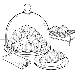 Appetitliche Croissants unter der Glasglocke Ausmalbild für malfreudige Genießer