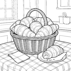 Goldgelbe Croissants im Korb Malvorlage für verträumte Frühstücksgäste