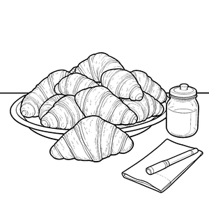 Leckere Croissants auf einem Teller Bastelvorlage für junge Backprofis